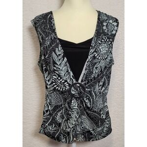 Cato Sleeveless Top Blouse Size L Womens Floral Black Blue Pullover 1208